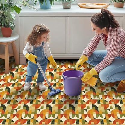 HOMETITUTE Green Retro Geometric Peel Stick Vinyl Floor Tile 12x12 Inch - style: Retro Abstract Geometric