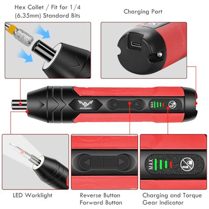 3.6V Electric Screwdriver Rechargeable, Cordless Screwdriver - color: Red-36pcs