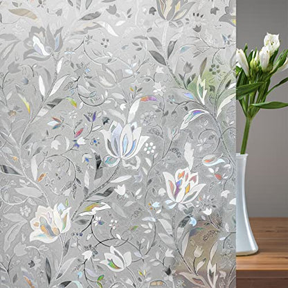 rabbitgoo Window Privacy Film, Stained Glass Cling, Tulip 17.5" x 78.7" - color: Clear, size: 17.5" x 78.7"