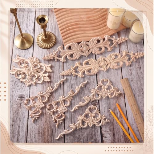 Croblissful 8 Pcs Wood Appliques and Onlays, Elegant Style, Large Size - size: Large Size, style: Elegant Style