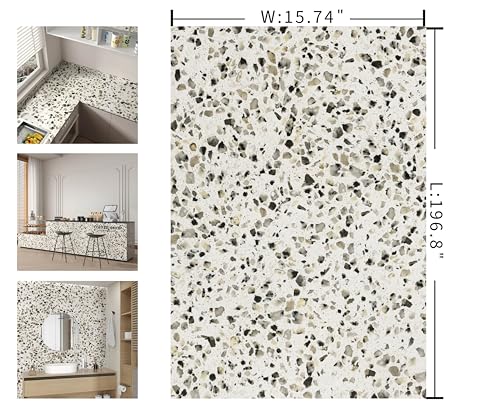 Multicolor Terrazzo Contact Paper 15.7"x196.8" Glossy Granite Wallpaper - color: White Gray Black, size: 15.7" x 196.8"