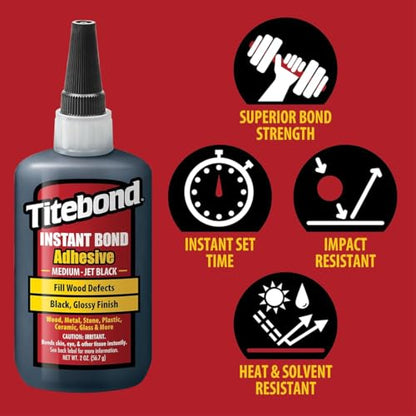 Titebond Instant Bond Medium CA Super Glue – Jet Black, Ethyl Cyanoacrylate Adhesive – 2 Oz. 8211 - size: 2 oz., style: Medium - Jet Black