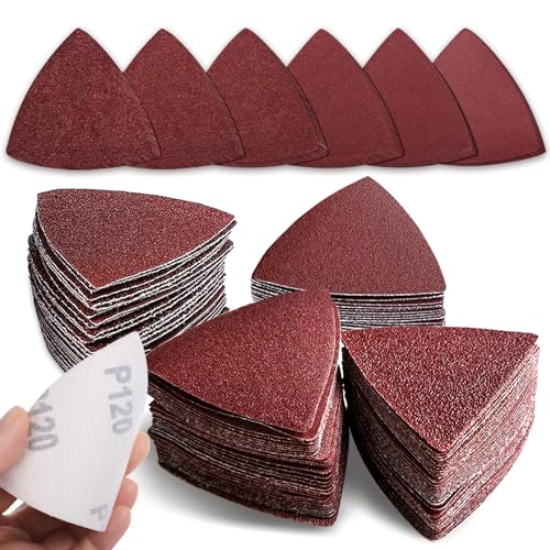100pcsTriangle Sanding Paper Set, 60-240 Grit, Fits 3-1/8" Oscillating Tools - Aluminum Oxide Hooks & Loop for Wood, Metal, Drywall - size: 100 pcs Triangle Sanding Pads 3-1/8 Inch