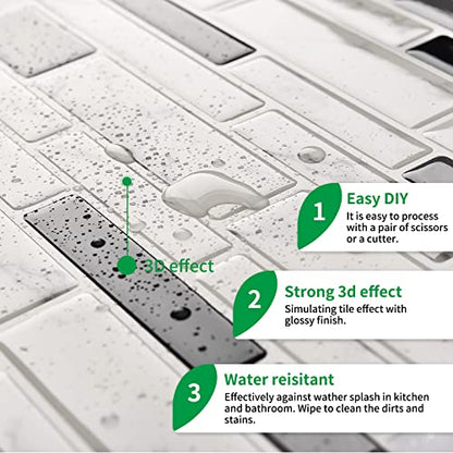 LONGKING 10-Sheet Peel and Stick Tile Backsplash, Vinyl Self-Adhesive Tile Stickers for Kitchen, Bathroom, White Marble - color: White Marble, size: 12 inches x 12 inches