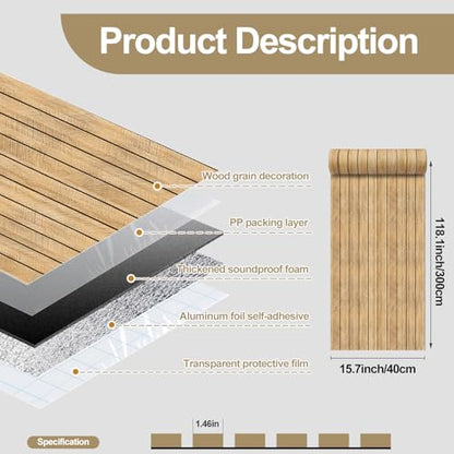 Thick Wood Slat Wall Panels, Modern 3D Peel and Stick, 15.75"x118" Self-Adhesive Accent Wall with Sound Dampening for TV Wall and Ceiling, Bedroom, Home Office, Brown, 13 Sq Ft - color: Brown