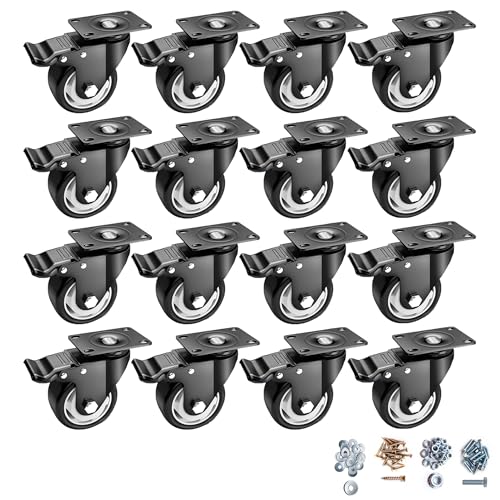 Caster Wheels-3 Inch Swivel Casters Set of 4 Heavy Duty with Brake - color: Black, size: 3"16pack Black