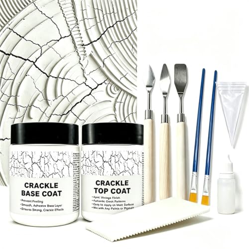 JAJADO Acrylic Crackle Paste & Gloss Varnish & 12Pcs Painting Tools - color: Crackle Paint+Gloss Varnis+Palette Knife+Plastic Scrapers