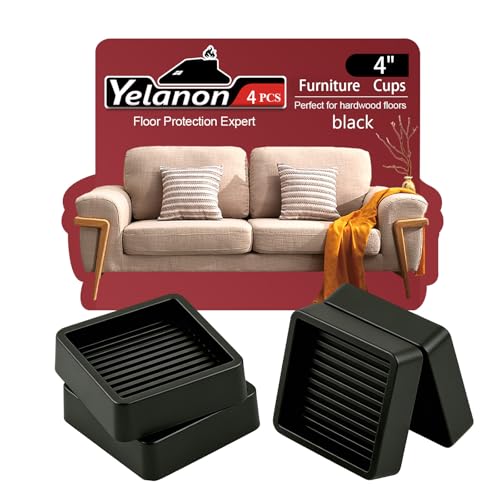 Non Slip Furniture Pads for Hardwood Floors -Yelanon 4Pcs 4” Coasters Cups - color: 4pcs4"square Black