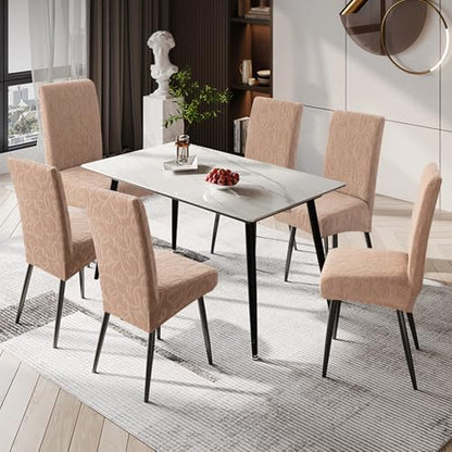 Waterproof Dining Room Chair Covers, Stretch Parsons Chair Slipcovers - color: Flower Pattern-khaki, size: Large-4 Pack