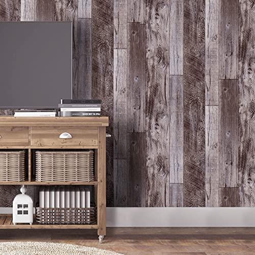 Yun-aeon Natural Wood-Gray Contact Paper Peel and Stick Wallpaper - color: Natural Wood-Gray, size: 17.3" x 400"