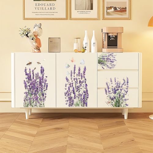 PLIGREAT 3 Sheets Lavender Rub on Transfers for Crafts and Furniture, Rub on Decals Flower Furniture Transfer Stickers for DIY Fridge Door Table Decoration Home Decor Transfer Paper - style: Purple Lavender