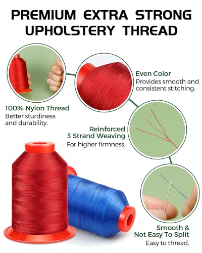 FIVEIZERO Extra Strong Upholstery Thread,Red 1000 Meters Bonded Nylon Thread for Denim Leather,Craft,Machine,DIY and Home (1 Pack) CJ - color: Red