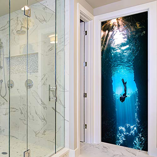 Nature Art Self Stick Vinyl Door Mural Sticker, Peel and Stick Removable Refrigerator Wrap Decal, Diving, 32.3x78.7, 2 Pcs Set - color: Diving