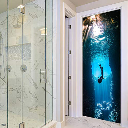 Nature Art Self Stick Vinyl Door Mural Sticker, Peel and Stick Removable Refrigerator Wrap Decal, Diving, 32.3x78.7, 2 Pcs Set - color: Diving