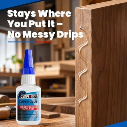 CYAFIXED Professional Grade Cyanoacrylate Super Glue, Ultra Thick Viscosity CA Glue for Woodworking, 1 oz. (28.3 Grams) - Instant Adhesive for Woodworking, Gap Filling, Heavy Duty Wood Bonding - size: 1 oz