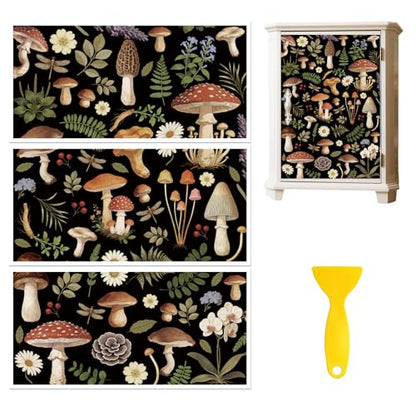 Peacoblue Retro Mushrooms with Plants Rub On Transfers for Furniture 6"x12" - style: Retro Mushrooms with Plants