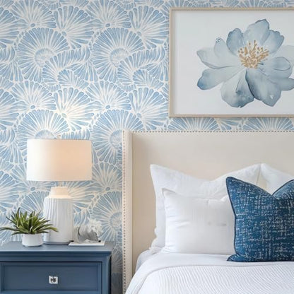 Ismoon Blue and White Wallpaper Peel and Stick Wallpaper Boho 17.3in x 6.56ft Removable Coastal Geometric Wall Paper for Bathroom Bedroom Nursery Home Wall Waterproof Vinyl - color: Blue and White, size: 17.3" x 78.7"