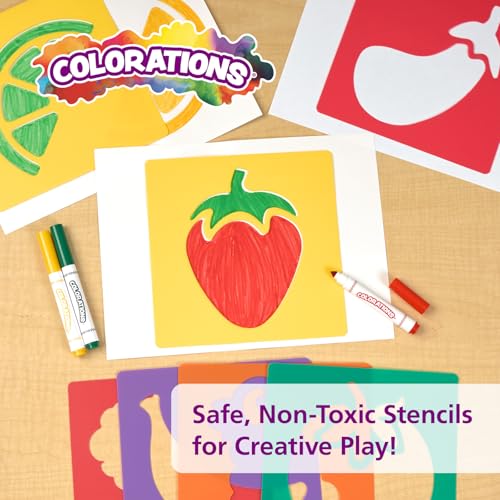 Colorations Fruit & Vegetable Shapes Stencils for Kids, 8" Sq., Set of 12 - style: Fruits & Veggies 12PK