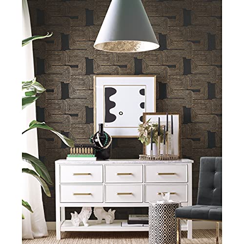 RoomMates RMK12213PL Nikki Chu Black and Metallic Gold Zulu Signature Peel and Stick Wallpaper - color: Black/Gold