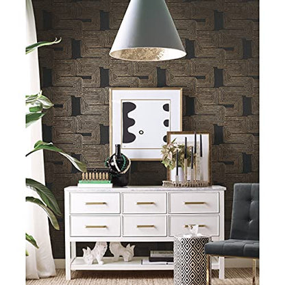 RoomMates RMK12213PL Nikki Chu Black and Metallic Gold Zulu Signature Peel and Stick Wallpaper - color: Black/Gold