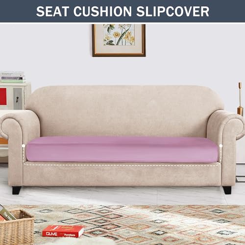 Stretch Cushion Cover, Soft Velvet Plush Cushion Slipcovers Loveseat Sofa Covers Couch Seat Covers Furniture Protector with Elastic Bottom (Pink, X-Large) - color: Pink, size: X-Large