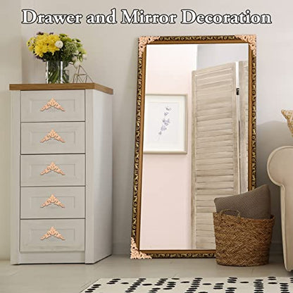 Remerry 80 Pcs Wood Applique Onlays and Wood Corner Decorative Furniture Appliques DIY Unpainted Wooden Carved Corner Decal for Home Furniture Wall Decor, 3.94 x 3.94 Inch