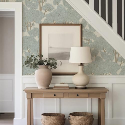 Tree Peel and Stick Wallpaper 17.7"x472.44" Forest Jungle Waterproof Bathroom Mural Stick on Wallpaper Contact Paper Mural - color: Light, size: 17.7in x 39.37ft