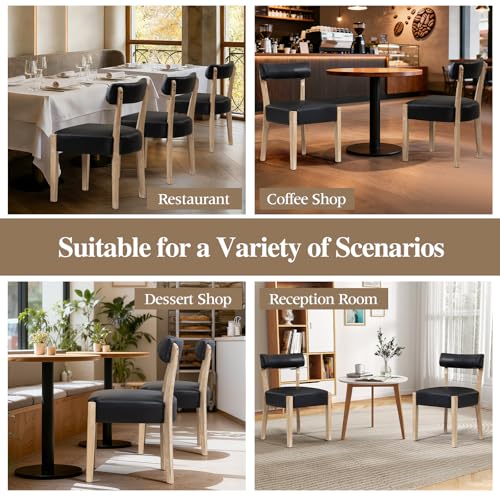ZJhome Modern Dining Chairs Set of 6 – Mid-Century Modern Faux Leather Upholstered Kitchen & Dining Room Chairs with Curved Back, Oversized Rounded Seat, Sturdy Wood Frame, Black - color: Black Leather, size: Set of 6