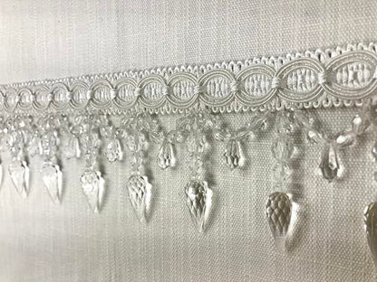 White Tassel Fringe Trim with Lucite Crystal Beads 4" Width TF-32/1 Upholstery/Drapery/Interior Design/Home Furnishings
