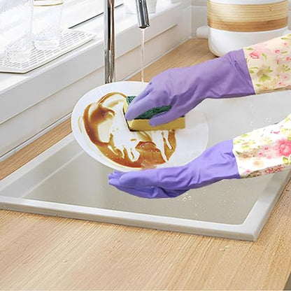 KINGFINGER Cleaning Glove, 3 Pairs Kitchen Glove for Washing Dishes, Latex Free Reusable Elbow Length Household Gloves - size: Medium