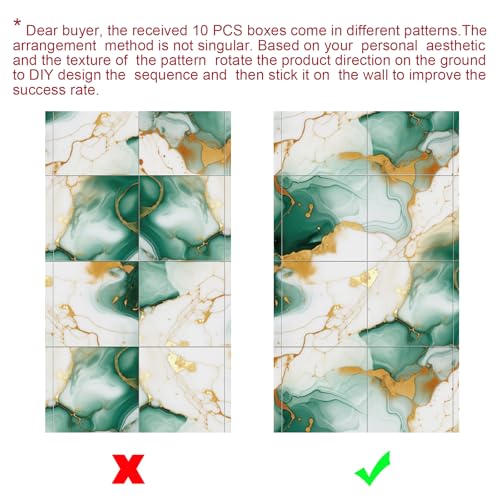 Chejiaye 10pcs Marble Peel and Stick Backsplash Waterproof Washroom Wall Panels, Peel and Stick Tile, PVC Foam Wall Panels for Kitchen,Bathroom,Living Room,Green and Gold(Not Real Tile,11.8" x 11.8") - color: Green and Gold, size: 11.8" x 11.8" x 10Pack