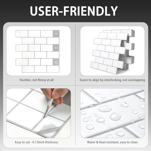 Arttown Peel and Stick 3D Wall Backsplash, 20-Sheet, 12" × 12" White - color: White, size: 20PC 12"x12"