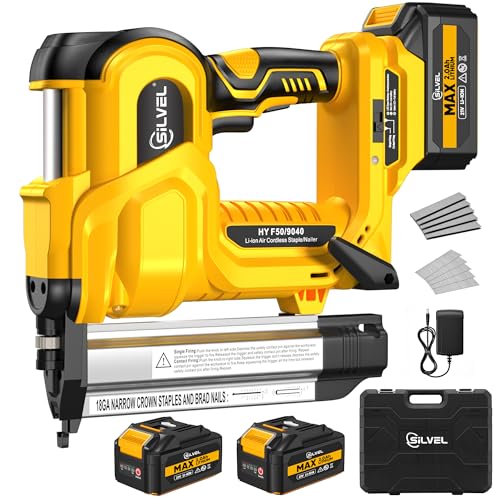 SILVEL 2" Cordless Brad Nailer, 2-in-1 21V Electric Brad Nailer with 2 * 2.0Ah Battery, 1000pcs Nails, 18GA Staples, Adjustable Depth for Woodworking, Home Improvement, yellow - color: Yellow-2