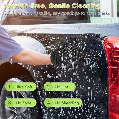3 Pack Chenille Microfiber Car Wash Mitt, 7" x 9.6", Grey - color: Grey