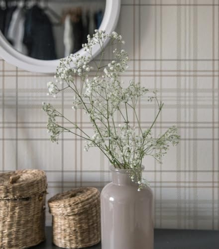 Peel and Stick Wallpaper Check Plaid Boho Neutral - Self Adhesive Waterproof Vinyl Wallpaper for Walls, Kitchen Backsplash, Bathroom, Bedroom, Rentals (Light, 17.3" X 236.22") - color: Light, size: 17.3" X 236.22"