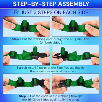 TECEUM 1" Nylon Strap Kit with Buckles, Green 6 yards Repair Set - color: Green, size: 1" - 6 yards, style: 6 Buckle - 12 Slides - 6 D-rind