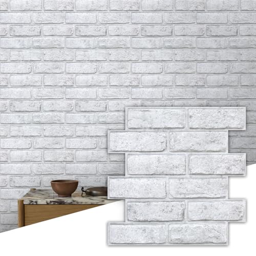 Commomy 3D Faux Brick Wall Panels Grey Spots White 11.8" x 11.8" - color: Brick-Grey Spots White