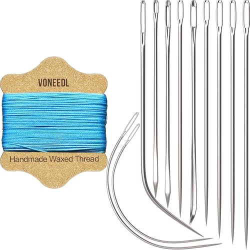 VONEEDL Upholstery Repair Kit: Waxed Sewing Thread (Light Blue Color) & Heavy Duty Needles (11 PCS) for Leather, Canvas & Quilting Thread - color: Light Blue