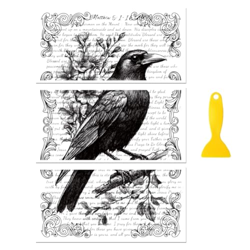 Peacoblue Vintage Black Crow Rub On Transfers for Furniture Craft 6"x12" - style: Vintage Black Crow