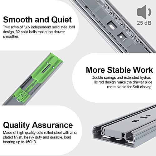 FivePears 2 Pairs 24 Inch Heavy Duty Soft Close Drawer Slides, 150 Lb Load Capacity Full Extension Ball Bearing Side Mount Drawer Runner, Rv Tool Box Kitchen Cabinet Drawer Self Closing Glide Rails - size: 24 Inch