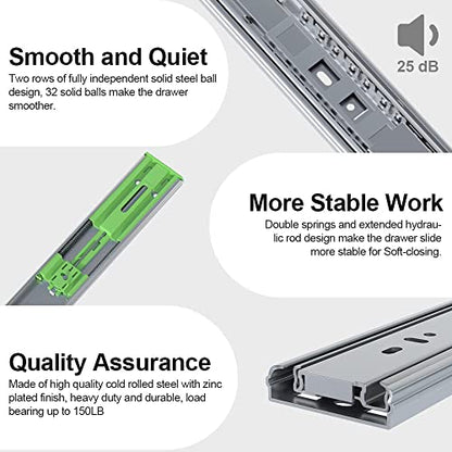 FivePears 2 Pairs 24 Inch Heavy Duty Soft Close Drawer Slides, 150 Lb Load Capacity Full Extension Ball Bearing Side Mount Drawer Runner, Rv Tool Box Kitchen Cabinet Drawer Self Closing Glide Rails - size: 24 Inch