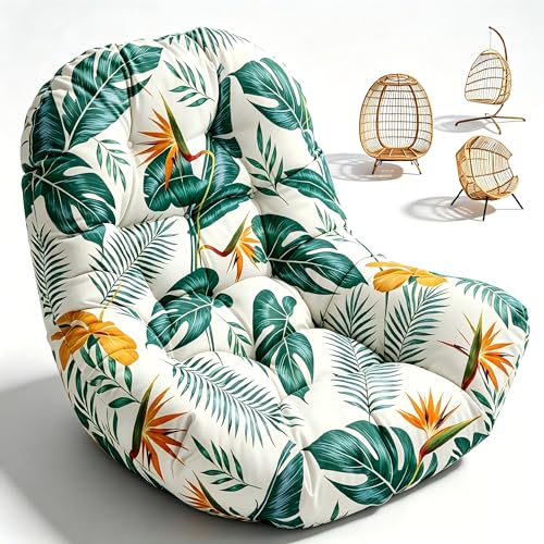 Hanging Egg Chair Cushion 47x35x7 Inches Waterproof Yellow-Green Leaf - color: 4#