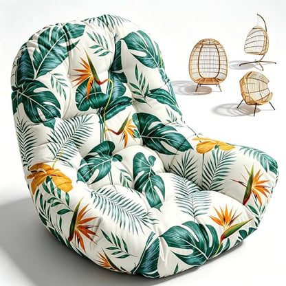 Hanging Egg Chair Cushion 47x35x7 Inches Waterproof Yellow-Green Leaf - color: 4#