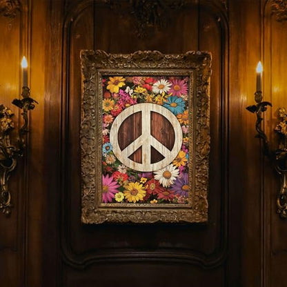 Peacoblue Peace Flowers Rub On Transfers for Furniture Craft 6"x12" - style: Peace Symbol and flowers
