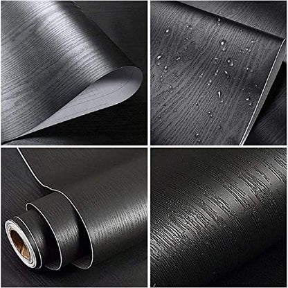 Black Wood Wallpaper Peel and Stick Wood Wallpaper Self Adhesive Vinyl Wrap - color: Black, size: 17.7" x 236.2"
