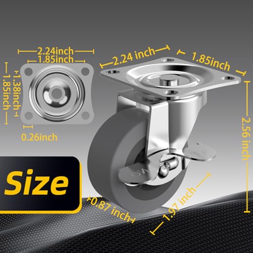 Caster Wheels, 2 Inch Casters Set of 8, Heavy Duty Casters with Brake - style: Grey-2"8pack