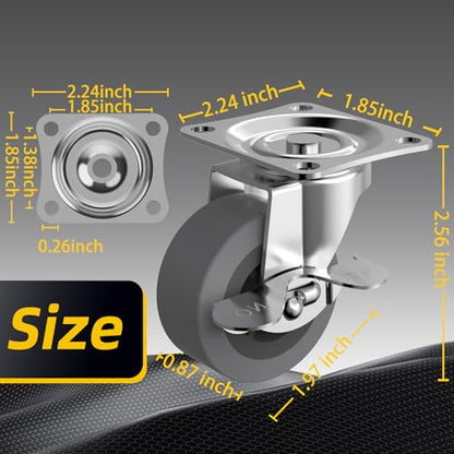 Caster Wheels, 2 Inch Casters Set of 8, Heavy Duty Casters with Brake - style: Grey-2"8pack
