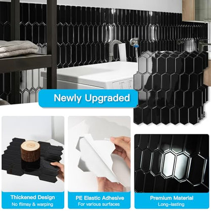 Art3d Hexagon Tile Peel and Stick Backsplash, 10-Pack, 12 x 12 Inch, Black - color: Black, size: 12 x 12 Inch