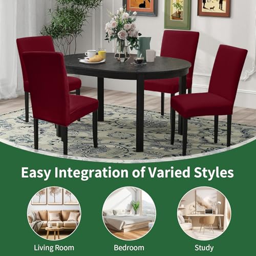 Sufdari Dining Room Chair Covers Set of 4, Burgundy Non-Slip Spandex Stretch Dining Chair Slipcovers for Dining Room, Hotel (Large) - color: .Burgundy, size: L-4 PC