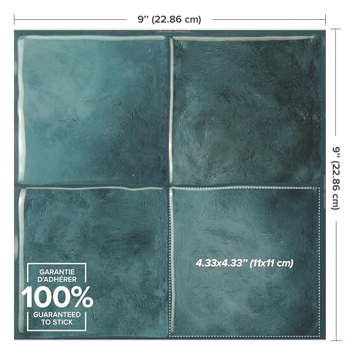 Smart Tiles Peel and stick backsplash, Zellige Teal Green, 9"x9" - color: Teal Green